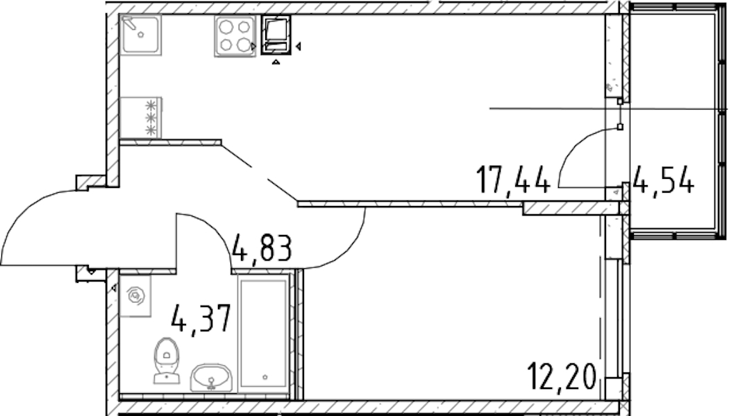 1-комнатная квартира 38.85 м², 17/17 эт., ЖК «Город Первых»
